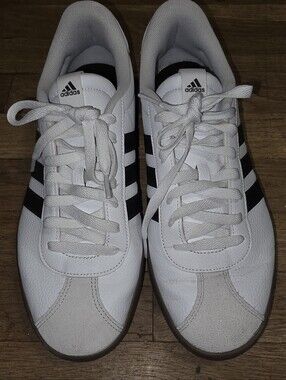 Adidas Men’s White Classic Sneakers with Black Stripes
